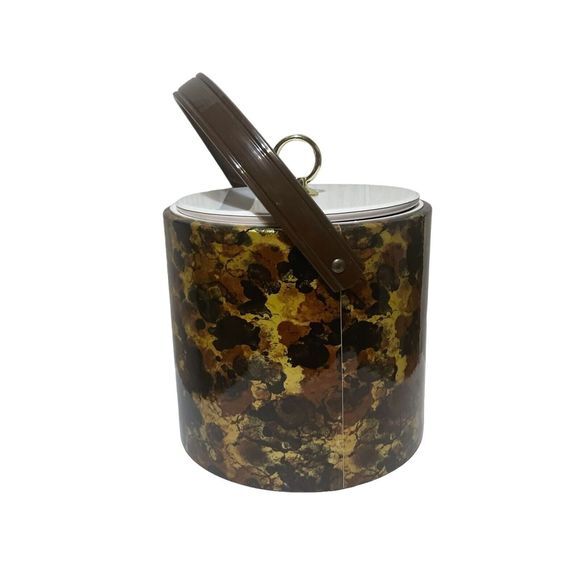 Vtg Ice Bucket Retro Vinyl Marbled Pattern Art Deco MCM Mid Century Modern 70s - Picture 3 of 7